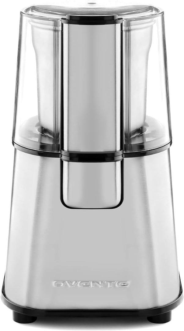 OVENTE Electric Coffee Grinder, 200W Powerful Coffee Bean & Spice Grinder with 2.1 Oz Removable Grinding Bowl, Stainless Steel Blade, Push Power Button, Transparent Lid & Anti-Skid Feet, Silver CG620S