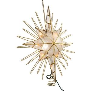 Kurt Adler 10 Light Gold Glitter Capiz Bethlehem Star Treetop, 14"