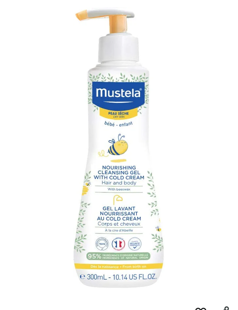 Mustela Baby Nourishing Cleansing Gel – Hair & Body Wash for Dry Skin - with Natural Avocado, Cold Cream & Beeswax - 10.14 fl. oz.