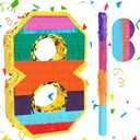 Adecortalk Rainbow Number 8 Pinata Rainbow Pinata with Bat Stick Blindfold for Kids 8th Birthday Party Supplies Fiesta Centerpieces Anniversary Celebrations (16.1 x 10.6 x 3.2 Inches)
