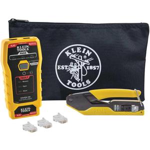 Klein Tools VDV026-813 RJ45 Ethernet Cable Tester and Crimper Kit, Pass-Thru Technology, Includes Connectors for Cat5e/CAT6 Data Applications, Pack of 50