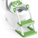 Rabb 1st Potty Training Seat, Upgrade Toddler Toilet Seat for Kids Boys Girls, 2 in 1 Potty Training Toilet, Splash Guard Anti-Slip Pad Step Stool(Green-Pu)