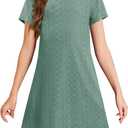 YOVION Girls Summer Dress Eyelet A-Line Casual Beach Swing Dresses 6-12 Y | Breathable fabric, Not see through lining, School Short sleeve dress with pockets for easter church vacation birthday party (Green)