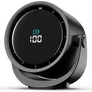 Portable Desk Fan for Bedroom, Turbo Table Fans with smile icon LED Display, 6-inch, 5-Speed Strong Airflow, Low Noise, 360 Adjustable Tilt, Suitable for Home, Office, Outdoor, Ink Black