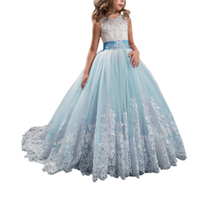 Princess Lilac Long Girls Pageant Dresses Kids Prom Puffy Tulle Ball Gown 6