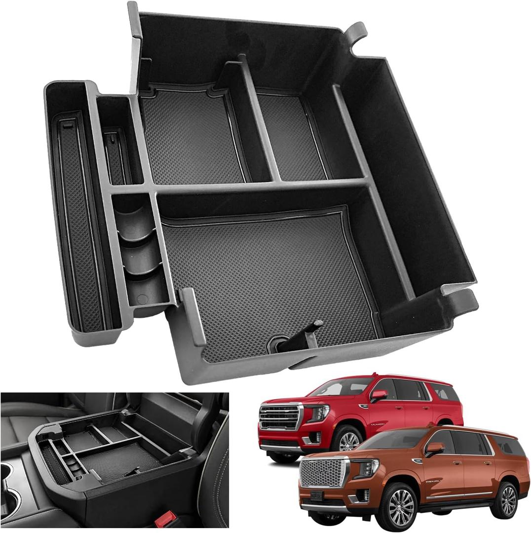 (Full Coverage) 2025 2026 Suburban Yukon Tahoe Premier Sliding Console Tray Center Console Organizer Tray for GMC Yukon Chevy Tahoe Suburban 20212024 2025 Armrest Storage Box 2023 Chevrolet Suburban