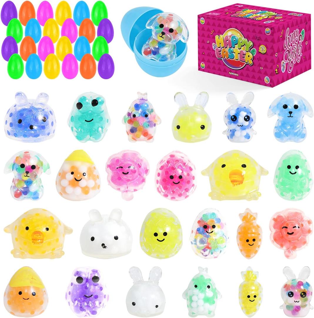 24PCS Pack Easter Squishies,Easter Bunny Stress Balls for Adults,Easter Basket Stuffers,Bulk Squishy Easter Toys Stress Relief Fidget,Easter Egg Fillers Party Favors Gifts