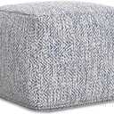 SIMPLIHOME Nate Square Pouf - 18 inch Wide Upholstered Handwoven Cotton Ottoman in Denim Melange, Boho Footstool or Extra Seating for Living Room or Bedroom with Polystyrene EPS Beads, Assembled, 18"D x 18"W x 14"H