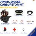 Upgraded 2026 799584 594058 Carburetor Kit - Compatible with Briggs & Stratton Carb 594057 592361 594529 09P600 series Troy Bilt TB110 TB200 103M02 09P702 550EX 625EX 675EX 725 LC121P 163cc Mower