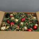 Christmas Garland 9ft with 50 Led, Gold & Red Ball Berries Battery Control, Christmas Decor with Light Timer for Mantle Staircase Indoor and Outdoor