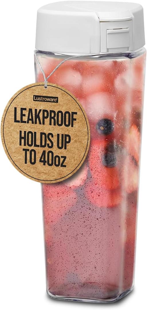 Lustroware QuickFlip Slim Airtight Pitcher - 1.2L (40oz), Heat Resistant, BPA-Free SAN Plastic, Easy Pour, Space-Saving, Made in Japan - White