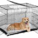 Veehoo 36 inch Dog Crates for Large Dogs with Bumper-Three Doors Folding Metal Wire Dog Crate Cage, Indoor Outdoor Large Dog Crate with Plastic Leak-Proof Tray-Portable Pet Kennel Kit (35.8"L x 22.5"W x 25.0"H, Dog Crate with Pad)