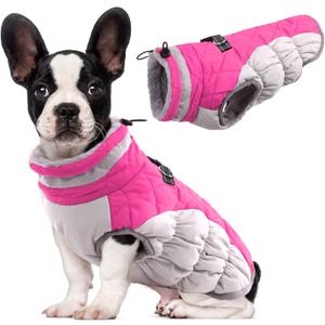 Lelepet Dog Coat Warm Dog Winter Coat Waterproof Dogs Jacket with Harness Built in Reflective Pet Fleece Vest Zip-Up Cold Weather Coats for Medium Dogs Turtleneck & Windproof Coats Dachshund Rose Red