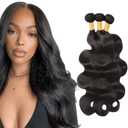 #1B Human Hair Bundles Body Wave Bundles 20 22 24 Inch Unprocessed Brazilian Virgin Hair Weave 3 Bundles Body Wave Human Hair Extensions Natural Color Bundle 50 Grams Per Bundle