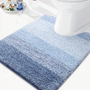 Arotive Microfiber Contour Toilet Rugs U-Shaped, Shaggy Soft Absorbent Bathroom Rugs, Non-Slip Thick Plush Bathroom Mat, Machine Wash Dry Bath Mats for Toilet Base, 20x20, Light Blue