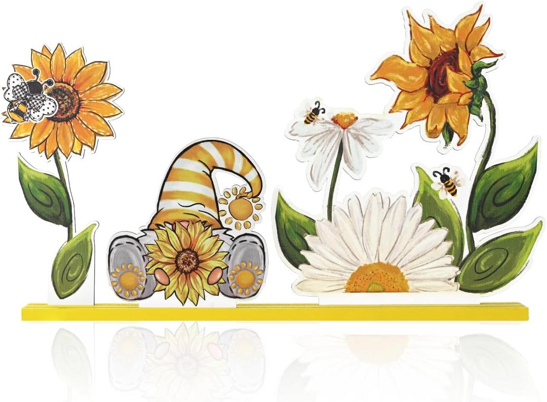Smile Summer Indoor Decorations Wooden Decor, Sunflower Gnome, Sign for Home Tabletop Centerpiece Mantel Shelf Fireplace