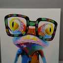 JAPO ART Happy Frog with Glasses Canvas Wall Art Funny Colorful Animal Red Eyed Tree Frog Wall Art Pictures Hand Painted Painting Framed Artwork for Kidroom Bedroom 16x16Inch (15.8L" x 6.3W")