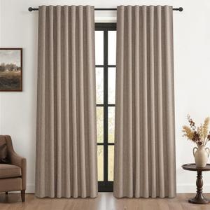 Dark Flax 100% Blackout Curtains 84 Inch Length 2 Panels Set Farmhouse Style for Bedroom Windows/Living Room Thermal Insulated Neutral Boho Drapes Linen Blend Chocolate 7ft Long Hook Belt Pleated