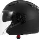 SPARK DOT Approved Open Face Helmet - 3/4 Motorcycle Helmet with Flip-Down Sun Visor & Clear Lens, Lightweight for Adults (Black, X-Large)