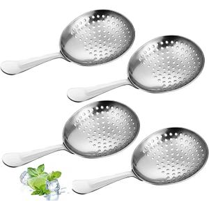 Boao 4 Pack Julep Strainers Stainless Steel Strainer Cocktail Spoon for Loose Tea Filter Practical Bar Colander Tool for Commercial Bar Use