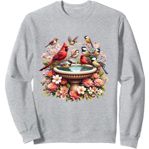 Cardinal & Chickadee Birds Spring Flowers Sweatshirt Small
