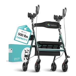 Helavo 28.3" Extra Wide Bariatric Upright Walker, 500 lbs CapacityAll Terrain Tall Standing Rollator, Padded Armrests, Height Adjustable, Aluminium Frame, 24.9 lbs, 8" Solid Rubber Tires