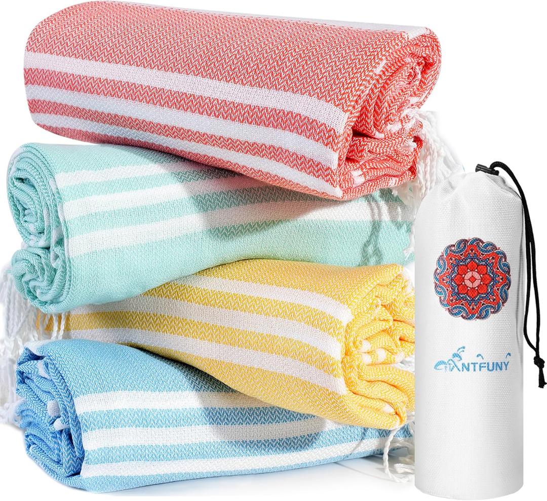 4 Packs Turkish Beach Towels Vacation Essentials Oversized Bath Pool Swim Towel Set Bulk Quick Dry Extra Large Xl Big Blanket Adult Travel Sand Free Cruise Accessories Clearance Stuff Must Have (72 x 36 inch)