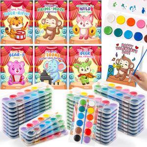 Valentines Day Cards for Kids School - 24 Packs Watercolor Paint Sets in 12 Colors, Valentines Day Gifts for Kids, Painting Bulk for Valentine Party Favors, Classroom Exchange Prize for Boys Girls