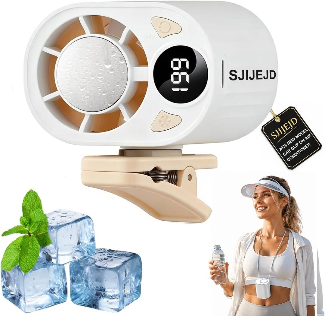 Car Clip on Air Conditioner Fan with LED Display Cooling Fan 360 Rotation & 199 Speeds with Semi Technology 3-Speed Silent Bladeless for Cars Hands Free Clip on Fan for Work Camping