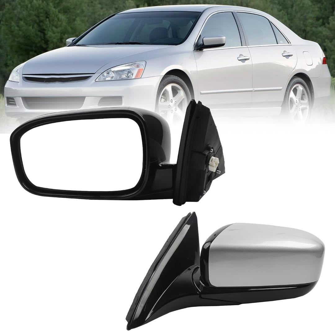 Dasbecan Driver Side Mirror Compatible with 2003-2007 Honda Accord Left Side Door Mirrors With Manual Folding Power Glass Replace#HO1320152 Alabaster Silver Metallic Cover 3pins