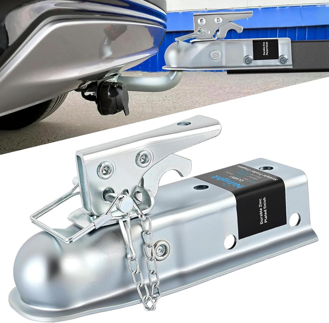 Nilight Straight Trailer Coupler with Security Latch&Chain for 1-7/8 Inch Hitch Ball, 2-Inch Channel,2000 LBS, Heavy Duty Trailler Tongue Coupler for Station Wagon, Truck, Bolted & welded installation