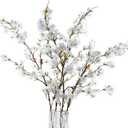 4pcs Cherry Blossom Branches Artificial Flowers for Spring Tall Vase Decoration,40" Long Stem Fake Cherry Flowers for Home Wedding Party Bedroom Table Centerpiece Arrangement Decor(White)