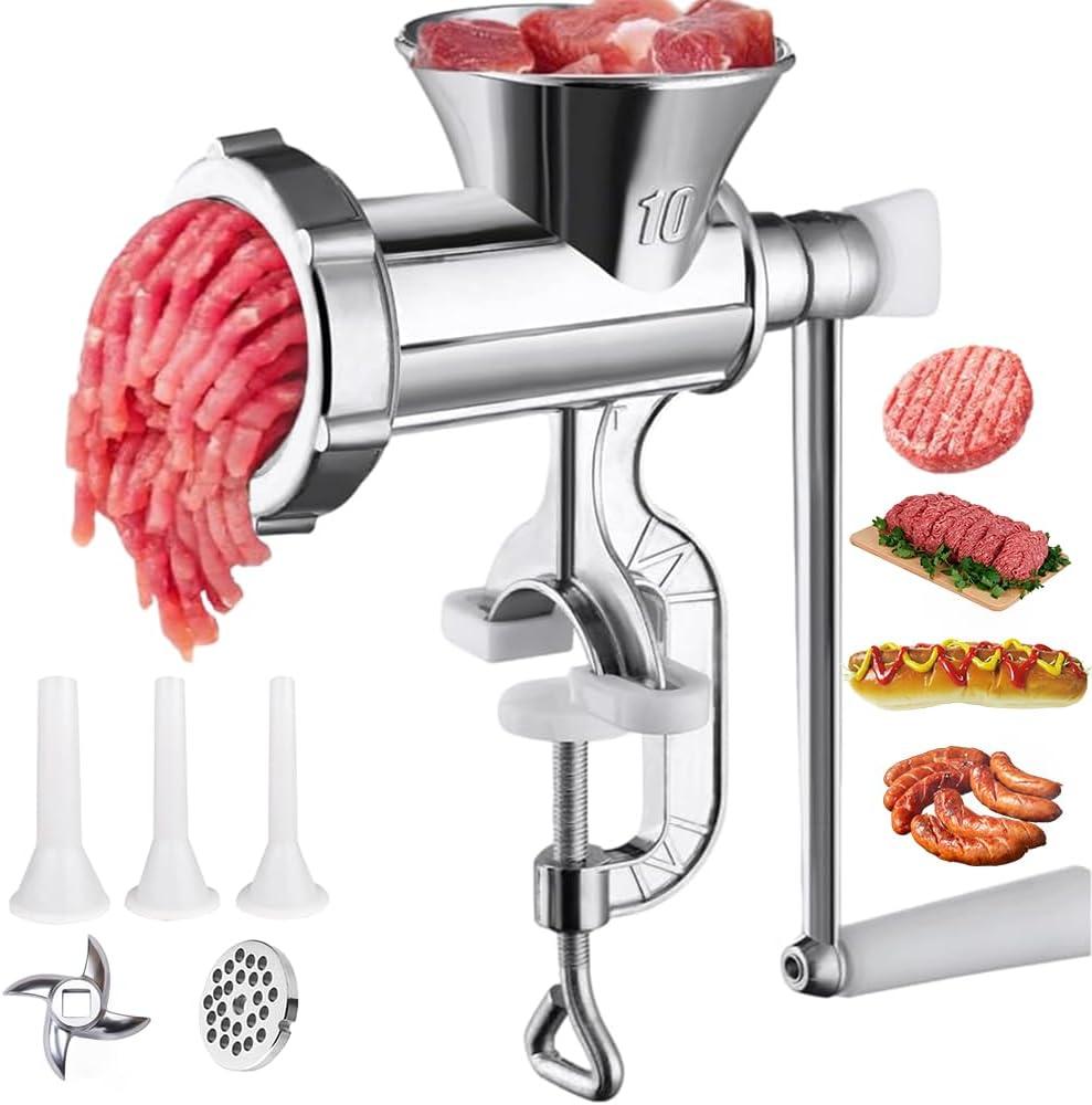 Meat Grinders Manual Mincer - Manual Meat Grinder For Home Use Sausage Maker & Burger Patty Stuffer with Table Clamp, Hand Operated Kitchen Tool for Homemade Pork, Beef, and Sausage - Easy to Clean
