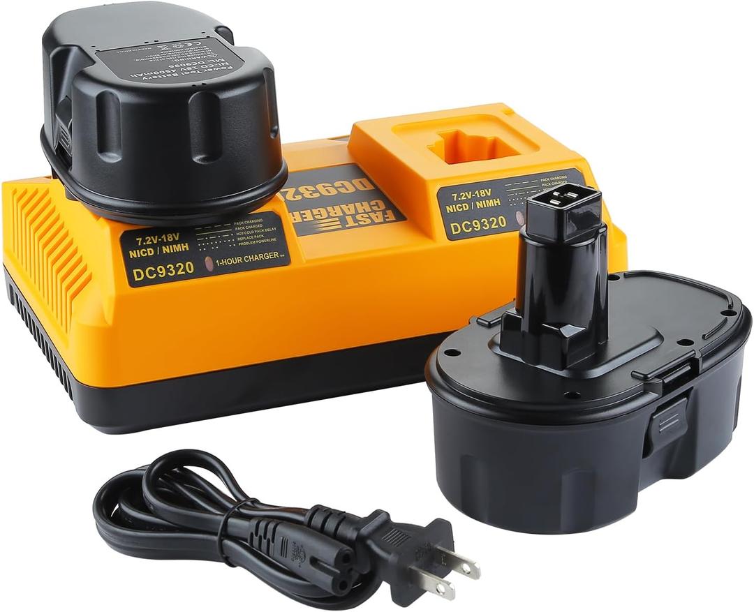 2Pack 4.5 Ah 18V Battery Replacement for Dewalt DC9096 DC9099 DC9098 DW9095 DW9096, and Dual Charger DC9320 Compatible with Dewalt 18 Volt XRP Battery Charger