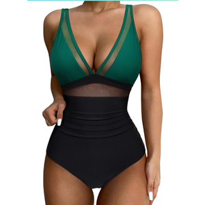SUUKSESS Women Sexy Mesh Tummy Control Swimsuit Push Up High Waisted Bathing Suit, Size M
