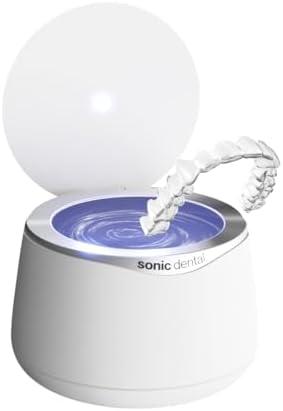 Sonic Pro Dental Cleaning Pod, 43kHz Ultrasonic Retainer Cleaner Machine for Dentures, Mouth Guards, Braces, Toothbrush Heads, Jewelry & All Dental Appliances, FSA/HSA Eligible (Pearl White)