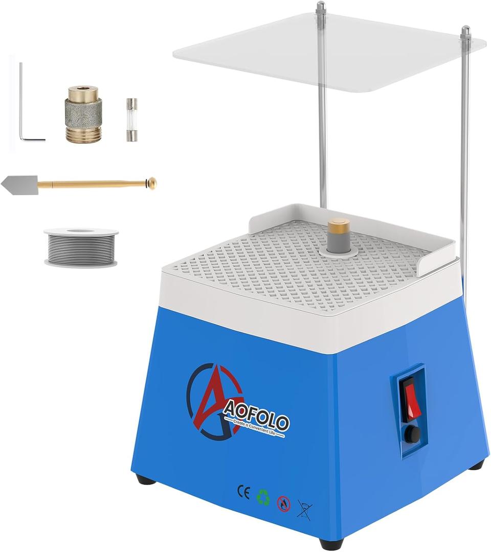Stained Diamond Glass Grinder Machine DIY Tool With 5/8" & 1" Bits, 63/37 Solder, Cutter, Acrylic Baffle for Processing Arts and Decoration, 110V 65W, 4200RPM, Blue (Blue)