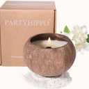 PARTYHIPPO Natural Aromatherapy Scented Candle  60-Hour Burn | 100% Soy Wax | Clean Burning Rosewood Wick | Coconut Shell Home Gift Candle (Sandalwood Rose)