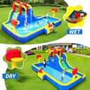 WELLFUNTIME Inflatable Water Park with Blower, Bouncy Castle with Water Cannon and Double Basketball Rings, 180 X 111 X 77 Inches