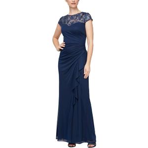 Alex Evenings Women's Long Length A-line Sweetheart Neck Gown with Cap Sleeves, Mother of The Bride, Formal Event Dress (14)