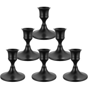Zeochyni 6PCS Black Taper Candle Holders, Vintage Metal Candlestick Holders for Dinner Room Table Centerpiece or Mantel Wedding Party Decor (Set of 6)