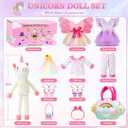 HUITEM Unicorn Toys for Girls Age 4-6, Ballerina Doll Stuffed Animal with 3 Set Clothes, Plush Bag, Accessories, 16 inch Unicorn Doll Toys Birthday Gift for 3 4 5 6 Year Old Little Girls