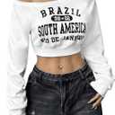 SweatyRocks Women's Off The Shoulder Cropped Sweatshirt Tops Letter Graphic Pullover Tops Y2k Streetwear (Medium, White)