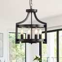 Farmhouse Chandelier Rustic Black Hanging Pendant Light Fixture, Adjustable Metal Lantern lCeiling Light for Kitchen Island Dining Room Living Room Bedroom Foyer Entry