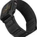 SUNFWR Bands Compatible with Apple Watch 44mm 45mm with Case,Rugged Sport Apple Watch Strap with Protective Cover for iwatch Series 9/8/7/6/5/4/SE for Men(Black Black Tags)