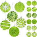 Syhood 12 Pcs 2.4 Inch Lime Green Christmas Ball Ornament Set Shatterproof Xmas Ornament Glitter Foam Christmas Balls Decorative Hanging Tree Decoration for Home Party Supplies Fireplace Wall Decor
