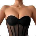 OYOANGLE Women's Mesh Strapless Corset Bodysuit Sleeveless Slim Fitted Tube Top Bodysuits Party Clubwear (Large, Black)