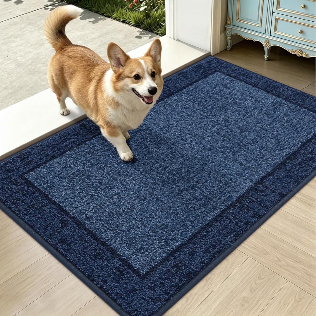 Dirt Trapper Door Mat 24"x 36", Non Slip Washable Doormat,Blue