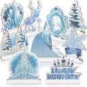 9pcs Frozen Themed Wooden Happy Birthday Signs Centerpieces for Girls' Birthday Party Table Decorations (Blue and White)