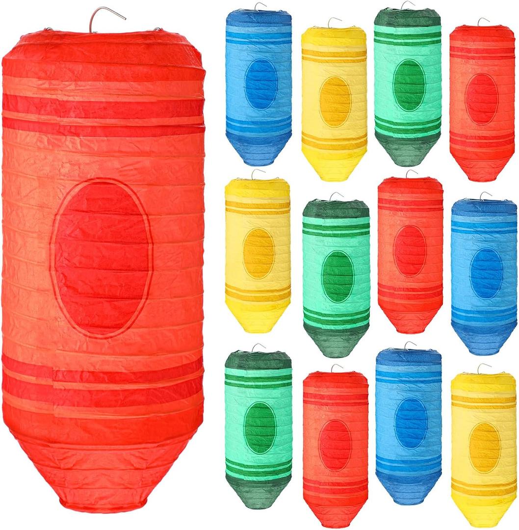 12 Pcs Crayon Hanging Paper Lanterns Party Decorations Colorful Classroom Decor 10 Inch Crayon Paper Lanterns Back to School Ceiling Decorations First Day of School Ceiling Classroom Supplies